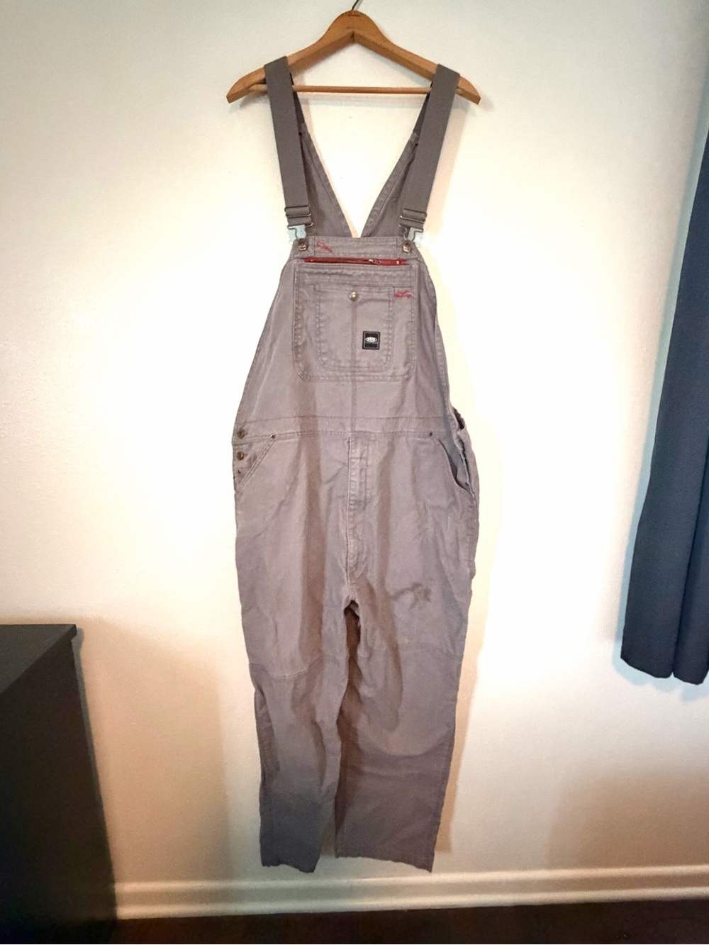 Rugged Wear Double Knee Work Bib Overalls Mens Sz XL Gray